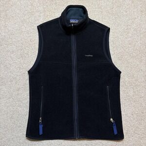 Vtg Patagonia Synchilla Vest Mens Small Black Fleece Full Zip Made USA Hiking